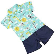 Conjunto Infantil Bebê Menino Mauricinho Camisa Social Mais Shorts Temático de 01 a o3 Anos