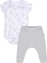 Conjunto Infantil Bebê Unissex Body Curto e Calça Saruel Sedine Algodão Hug