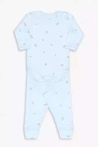 Conjunto Infantil Bebê Unissex menina menino rosa branco e azul Body Manga Longa Com Calça Canelado Dedeka