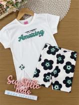 Conjunto Infantil Belime Verão com Shorts Ciclista e Blusa Branca Amazing Conjunto Infantil Belime Verão com Shorts Ciclista e Blusa Branca Amazing