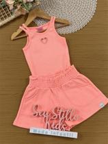 Conjunto Infantil Belime Verão com Shorts e Regata Laranja Coração Conjunto Infantil Belime Verão com Shorts e Regata Laranja Coração