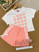 Conjunto Infantil Belime Verão com Shorts Laranja e Blusa Branca Love Corações Conjunto Infantil Belime Verão com Shorts Laranja e Blusa Branca Love Corações