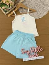 Conjunto Infantil Belime Verão com Shorts Saia Azul e Regata Branca Beach Lovers Conjunto Infantil Belime Verão com Shorts Saia Azul e Regata Branca Beach Lovers
