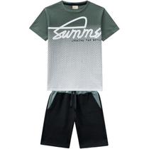 Conjunto Infantil Bermuda Moletinho + Camiseta Verde Milon 11813 Conjunto Infantil Bermuda Moletinho + Camiseta Verde Milon 11813