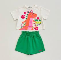 Conjunto Infantil Bimbi Blusa Lúdica Dinossauro e Short Saia Verde Conjunto Infantil Bimbi Blusa Lúdica Dinossauro e Short Saia Verde