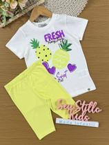 Conjunto Infantil Bimbi Verão com Shorts Ciclista Amarelo e Blusa Branca Abacaxi Conjunto Infantil Bimbi Verão com Shorts Ciclista Amarelo e Blusa Branca Abacaxi