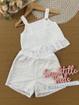 Conjunto Infantil Bimbi Verão com Shorts e Blusa em Laise Branco