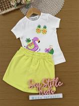 Conjunto Infantil Bimbi Verão com Shorts Saia Verde e Blusa Branca Praia Conjunto Infantil Bimbi Verão com Shorts Saia Verde e Blusa Branca Praia