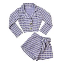 Conjunto Infantil Blazer Short Saia Xadrez Tweed Moda Kids - AK FASHION KIDS