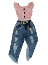 Conjunto Infantil Blogueirinha Cropped Calça Jeans Moda Luxo