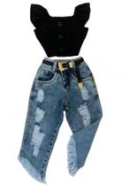 Conjunto Infantil Blogueirinha Cropped Calça Jeans Moda Luxo