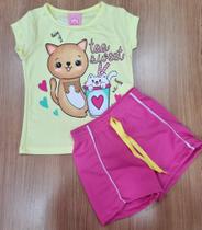 Conjunto infantil blusa amarela e short rosa cod 86411