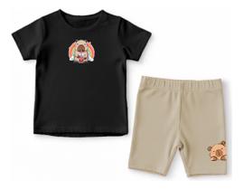 Conjunto Infantil Blusa Bermuda Capivara Algodão Leve Verão