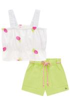 Conjunto Infantil Blusa Boxy Alça em Tricoline Abacaxis Bordados e Shorts em Viscose Linho Flora by Infanti Conjunto Infantil Blusa Boxy Alça em Tricoline Abacaxis Bordados e Shorts em Viscose Linho Flora by Infanti