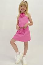 Conjunto Infantil Blusa Boxy Alça Flor e Short-saia em Sarja com Elastano Barbie - Infanti