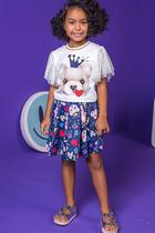 Conjunto Infantil Blusa Boxy Crepe Urso Coroa e Saia Cetim Ursinhos - Kukie Conjunto Infantil Blusa Boxy Crepe Urso Coroa e Saia Cetim Ursinhos - Kukie