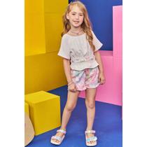 Conjunto Infantil Blusa Boxy Em Air Flow e Shorts Kukiê