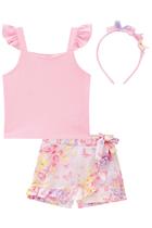 Conjunto Infantil Blusa Boxy em Canelado Maui e Shorts-saia em Viscose Borboletas Acompanha Tiara Princess by Infanti
