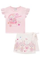 Conjunto Infantil Blusa Boxy em Cotton Meu Tesouro e Shorts-saia em Molevisco Linho Princess by Infanti