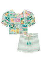 Conjunto Infantil Blusa Boxy em Malha Fresh Amor Flora e Short-saia em Moletinho Linho Listrado Flora by Infanti Conjunto Infantil Blusa Boxy em Malha Fresh Amor Flora e Short-saia em Moletinho Linho Listrado Flora by Infanti