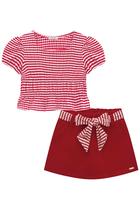Conjunto Infantil Blusa Boxy em Malha Vichy Listrada e Shorts-saia em Sarja Pita Festas by Infanti Conjunto Infantil Blusa Boxy em Malha Vichy Listrada e Shorts-saia em Sarja Pita Festas by Infanti