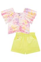 Conjunto Infantil Blusa Boxy em Viscose Borboletas e Shorts em Tricoline Flora by Infanti