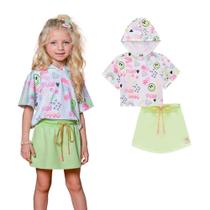 Conjunto Infantil Blusa Boxy Emojis Short-Saia Moletom Kukiê Conjunto Infantil Blusa Boxy Emojis Short-Saia Moletom Kukiê