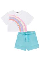 Conjunto Infantil Blusa Boxy Over em M. Malha Arco-íris Pompom e Shorts em Moletom s/ Pelúcia - Kukiê Conjunto Infantil Blusa Boxy Over em M. Malha Arco-íris Pompom e Shorts em Moletom s/ Pelúcia - Kukiê