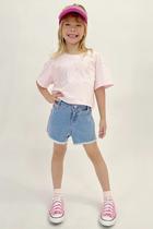 Conjunto Infantil Blusa Boxy Over em M.Malha Beautiful e Short Jeans c/Aplique Strass Barbie - Infanti