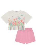 Conjunto Infantil Blusa Boxy Over em M. Malha Flores e Short em Viscose Linho Alecrim by Kukiê