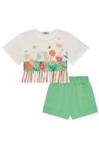 Conjunto Infantil Blusa Boxy Over em M. Malha Flores e Short em Viscose Linho Alecrim by Kukiê Conjunto Infantil Blusa Boxy Over em M. Malha Flores e Short em Viscose Linho Alecrim by Kukiê
