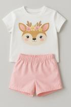 Conjunto Infantil Blusa Cervo Shorts Rosa Fofo Kukie 88401