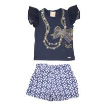 Conjunto Infantil Blusa Cotton e Chiffon com Shorts Estampado Conjunto Infantil Blusa Cotton e Chiffon com Shorts Estampado
