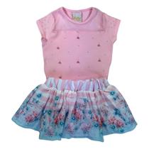 Conjunto Infantil Blusa Cotton e Saia Shorts Estampado