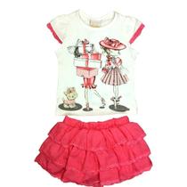 Conjunto Infantil Blusa Cotton e Saia-Shorts Tricoline