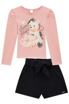 Conjunto Infantil Blusa Cotton Shorts em Veludo