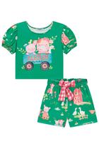 Conjunto Infantil Blusa Cropped e Shorts em Malha Fresh Fazendinha Alecrim by Kukie