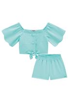 Conjunto Infantil Blusa Cropped e Shorts em Summer Dots Kukiê