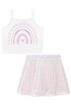 Conjunto Infantil Blusa Cropped Em Fly Tech Com Saia Em Paetê Furtacor Kukiê Menina