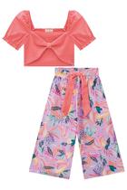 Conjunto Infantil Blusa Cropped em Linho Laço e Calça Cropped em Viscose Floral Flora by Infanti Conjunto Infantil Blusa Cropped em Linho Laço e Calça Cropped em Viscose Floral Flora by Infanti