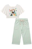 Conjunto Infantil Blusa Cropped Over em M. Malha Tucano e Calça Midi em Moletinho Linho Listrada Flora by Infanti