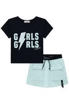 Conjunto Infantil Blusa Cropped + Shorts Saia Vic Vicky 48309 Conjunto Infantil Blusa Cropped + Shorts Saia Vic Vicky 48309