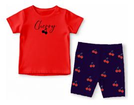 Conjunto Infantil Blusa E Bermuda Cereja Algodão Leve Verão Conjunto Infantil Blusa E Bermuda Cereja Algodão Leve Verão