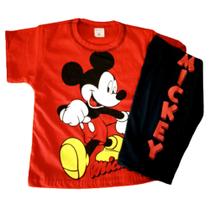 Conjunto infantil blusa e bermuda Mickey 100% algodão