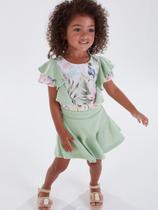 Conjunto Infantil Blusa e Saia com Short em Jacquard Flores 2 peças - Kiki Xodó