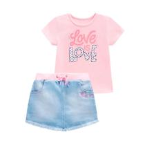 Conjunto Infantil Blusa e Short Saia Rosa com Strass Açucena