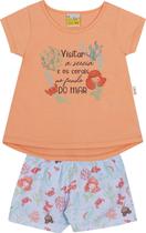 Conjunto Infantil Blusa e Shorts JACA-LELÉ Sereia Laranja e Azul