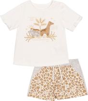 Conjunto Infantil Blusa e Shorts Nini & Bambini Girafa Offwhite
