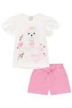 Conjunto Infantil Blusa em Cotton Cachorra Fofa com Shorts em Sarja Pita Princess by Infanti