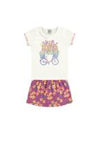 Conjunto infantil Blusa em cotton e shorts saia em meia malha com estampa floral 42685